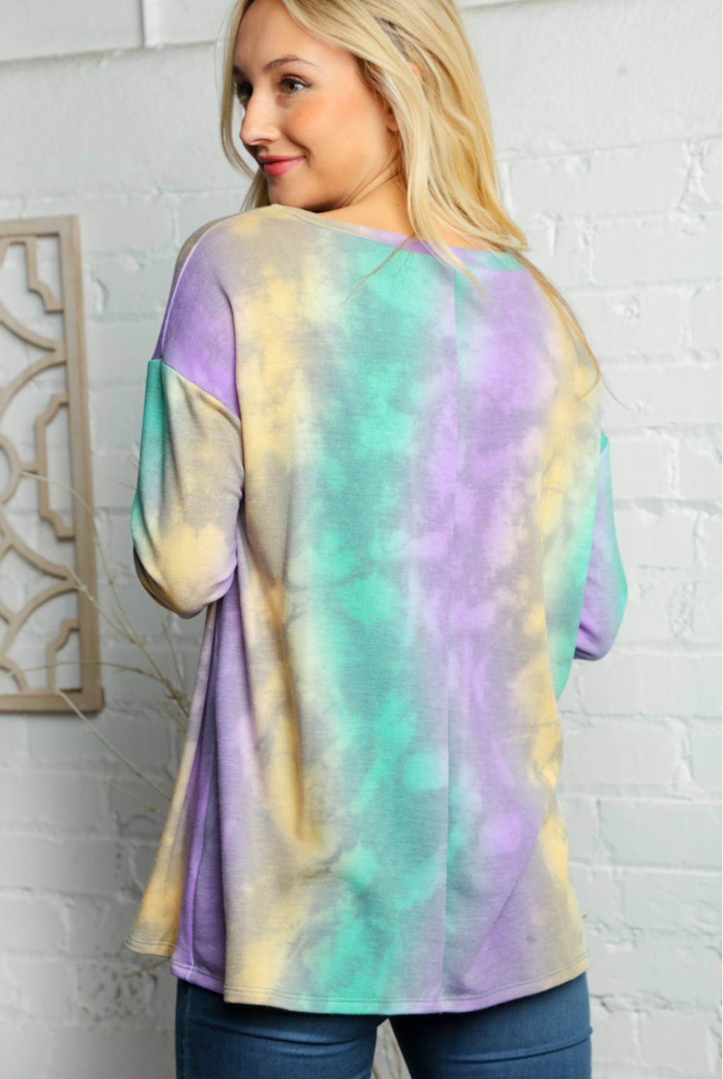 CREW NECK MULTI COLOR TIE DYE TUNIC TOP