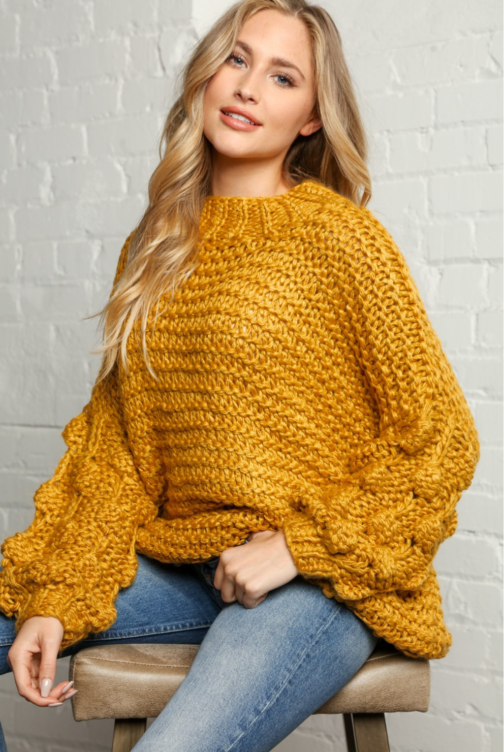 SUNFLOWER CABLE KNIT CHUNKY SWEATER